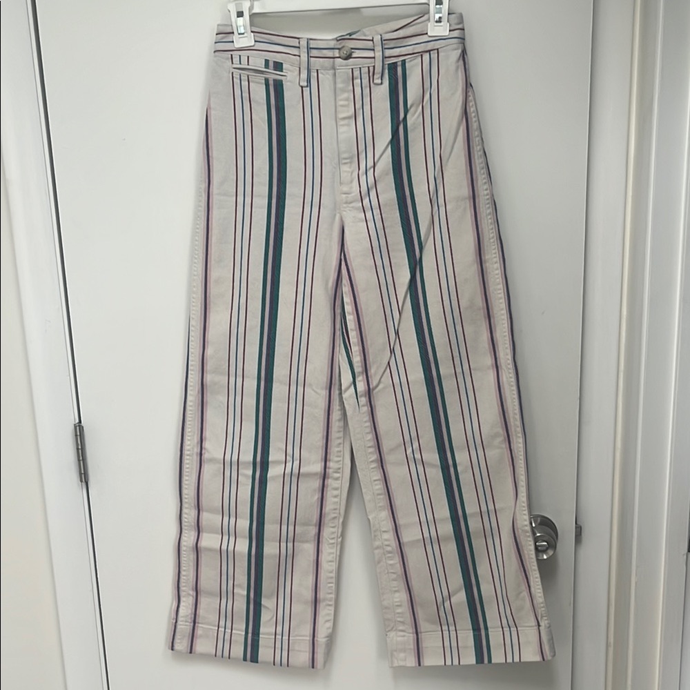 Striped Wide-Leg Pants in Cream